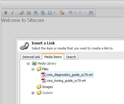 Insert a Sitecore Link to a Media Item